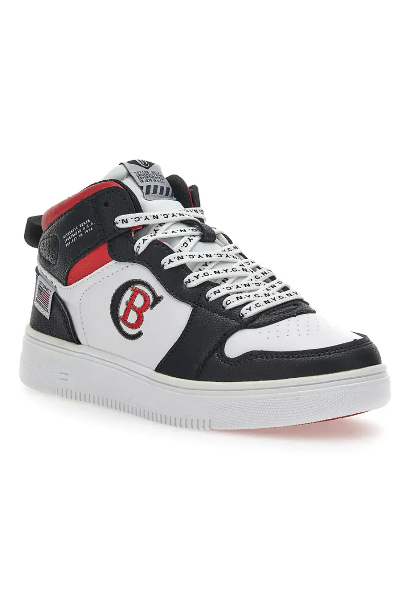 Sneakers Mid Cut Cotton Belt Karim Nero-Rosso [BIANCO miniatura 2