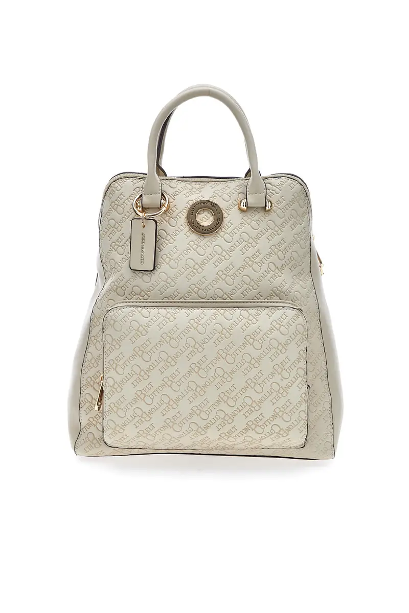 Zaino beige con stampa monogram e doppio manico Cotton Belt K19012B011 [BIANCO]