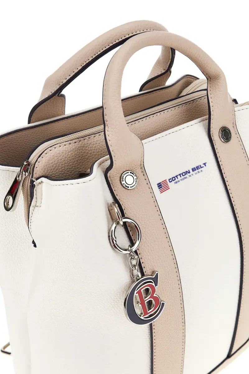 Zaino Borsa bianca e beige con manici e charm decorativo Cotton belt 19,045,B005 [BIANCO miniatura 2