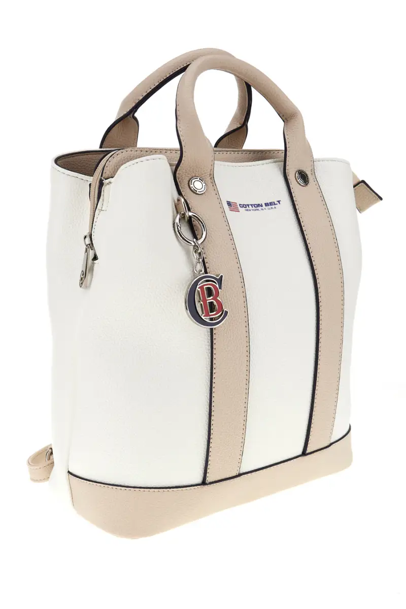 Zaino Borsa bianca e beige con manici e charm decorativo Cotton belt 19,045,B005 [BIANCO miniatura 4