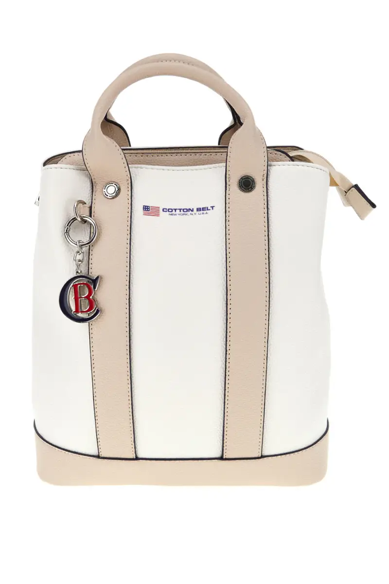 Zaino Borsa bianca e beige con manici e charm decorativo Cotton belt 19,045,B005 [BIANCO