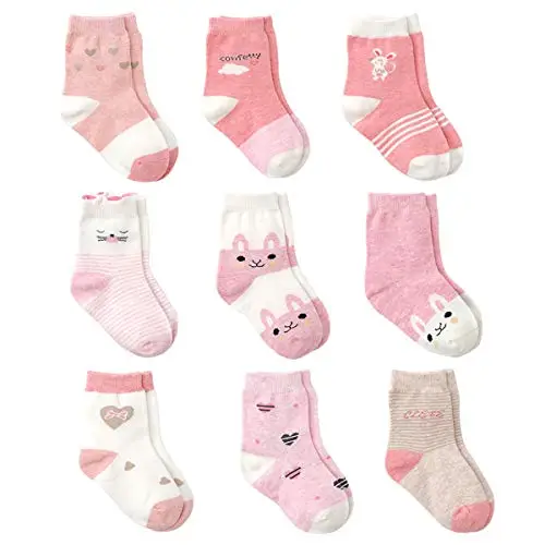 Cotton Coming Rosa Cotone Bambina Neonata Calzini ，9 Paia Carino Bambino Calzamaglie Neonata, Calzini per bambina