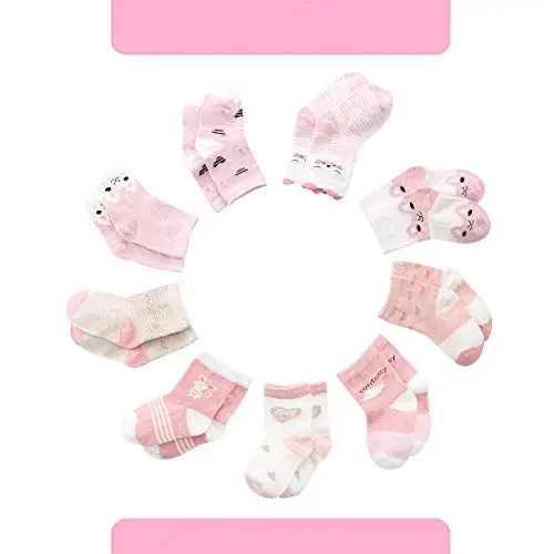 Cotton Coming Rosa Cotone Bambina Neonata Calzini ，9 Paia Carino Bambino Calzamaglie Neonata, Calzini per bambina miniatura 2