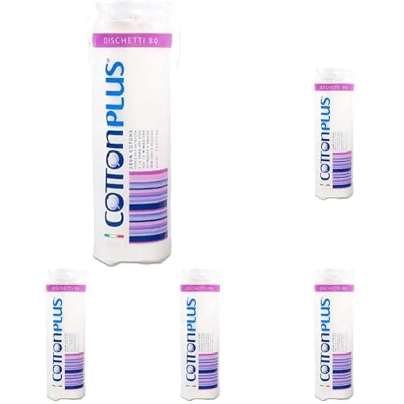 Cotton Plus DISCHETTI 80 pz. - LINEA BEAUTY | DISCHETTI 100% PURO COTONE | Dischetti struccanti per la pulizia del viso soffici e resistenti. (Confezione da 5)