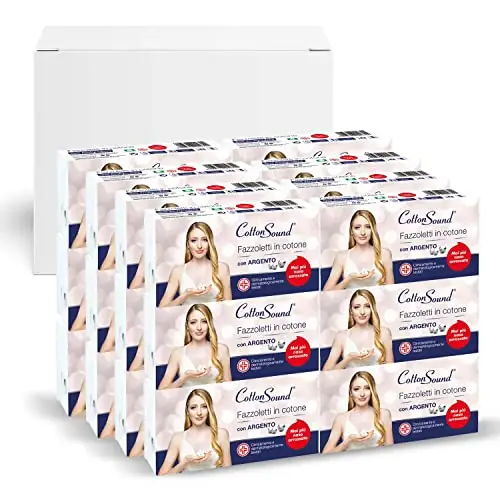 COTTON SOUND ARGENTO Fazzoletti in Cotone 6 Pack x 8 Fazzoletti, 100% Cotone Idrofilo, Microparticelle d'Argento Azione