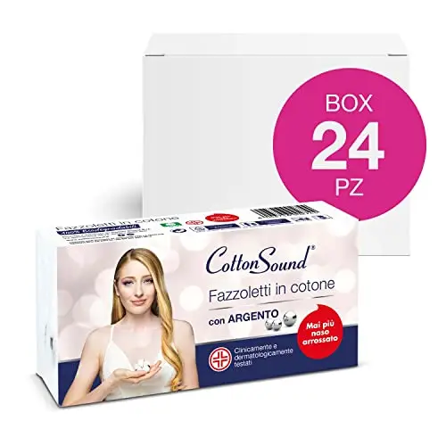 COTTON SOUND ARGENTO Fazzoletti in Cotone 6 Pack x 8 Fazzoletti, 100% Cotone Idrofilo, Microparticelle d'Argento Azione miniatura 2