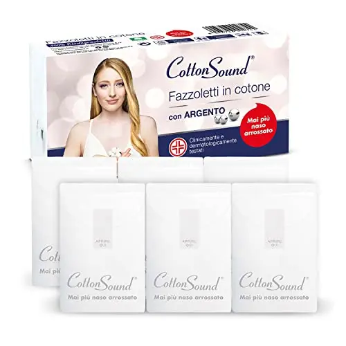 COTTON SOUND ARGENTO Fazzoletti in Cotone 6 Pack x 8 Fazzoletti, 100% Cotone Idrofilo, Microparticelle d'Argento Azione miniatura 3