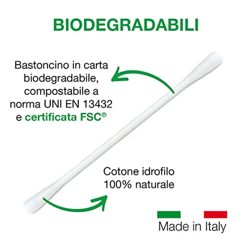 COTTON SOUND ECO Bastoncini Cotonati Busta 1 confezione x 160 Pezzi, Bastoncini Cotonati Ecologici e Biodegradabili, 100% Puro Cotone Idrofilo, Busta Compostabile, Made in Italy miniatura 2