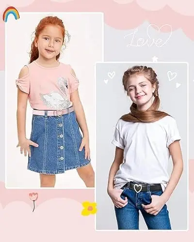 Coubeau Cintura in Pelle Ribelvabile Ragazze - Cintura con Puntale a Cuore Carino per Bambini, Cintura Regolabile per miniatura 2