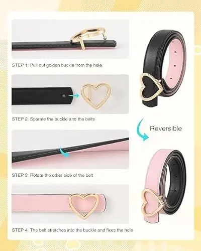 Coubeau Cintura in Pelle Ribelvabile Ragazze - Cintura con Puntale a Cuore Carino per Bambini, Cintura Regolabile per miniatura 3
