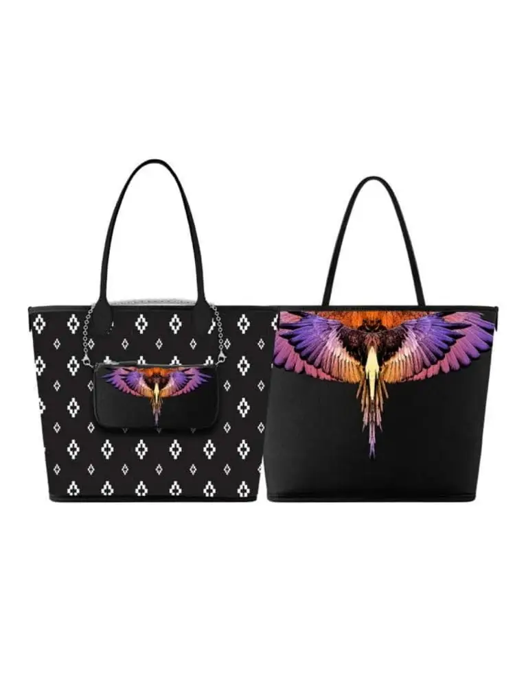 borsa shopping in ecopelle nera reversibile logata con pochette