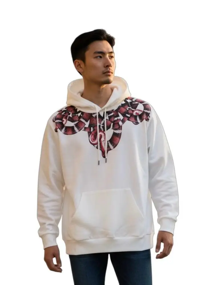 felpa con cappuccio marcelo burlon in cotone bianco con stampa snake rossa