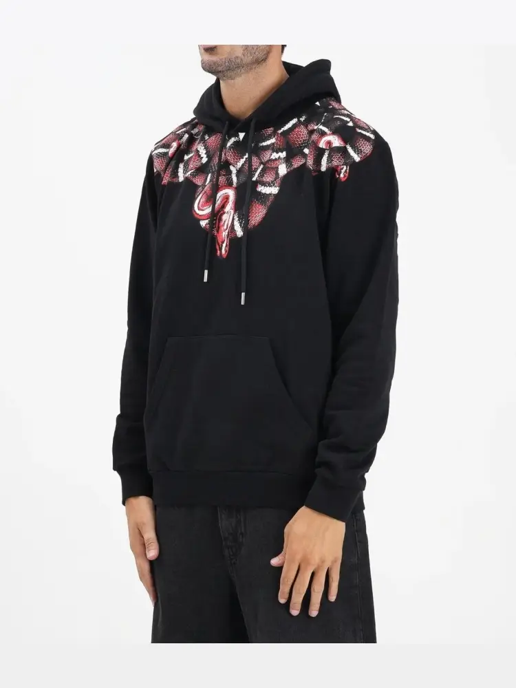 felpa con cappuccio marcelo burlon in cotone nero con stampa snake rossa