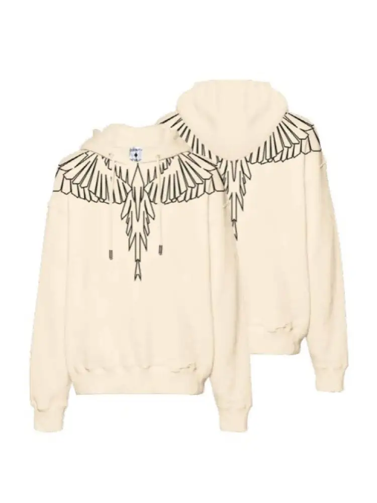 felpa con cappuccio marcelo burlon in cotone panna con stampa perfilo ali