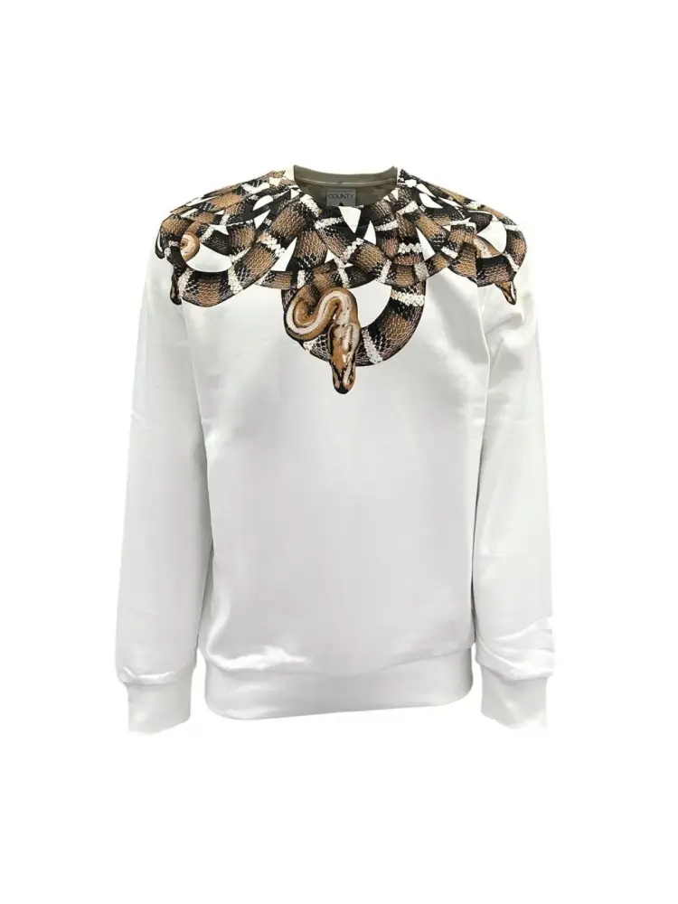 felpa girocollo marcelo burlon in cotone bianco con stampa cobra