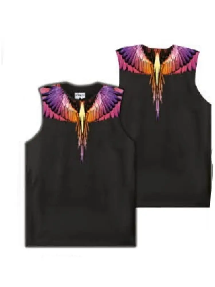 marcelo burlon canotta donna in jersey di cotone nero con stampa ali multicolor