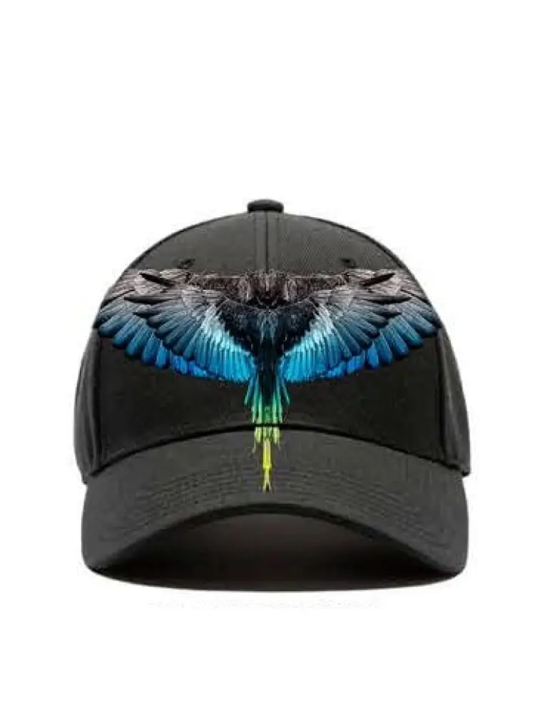 marcelo burlon cappello baseball nero con stampa ali blu chiaro