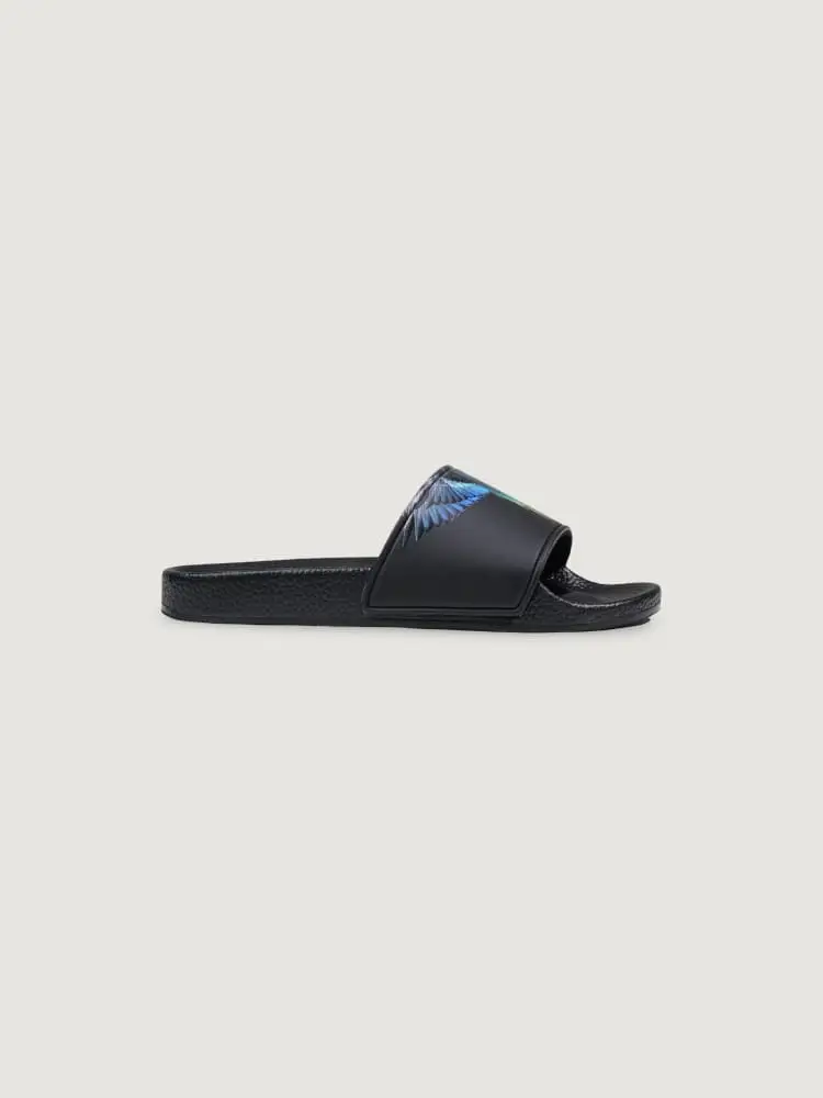 marcelo burlon ciabatta sliders nera con stampa ali blu