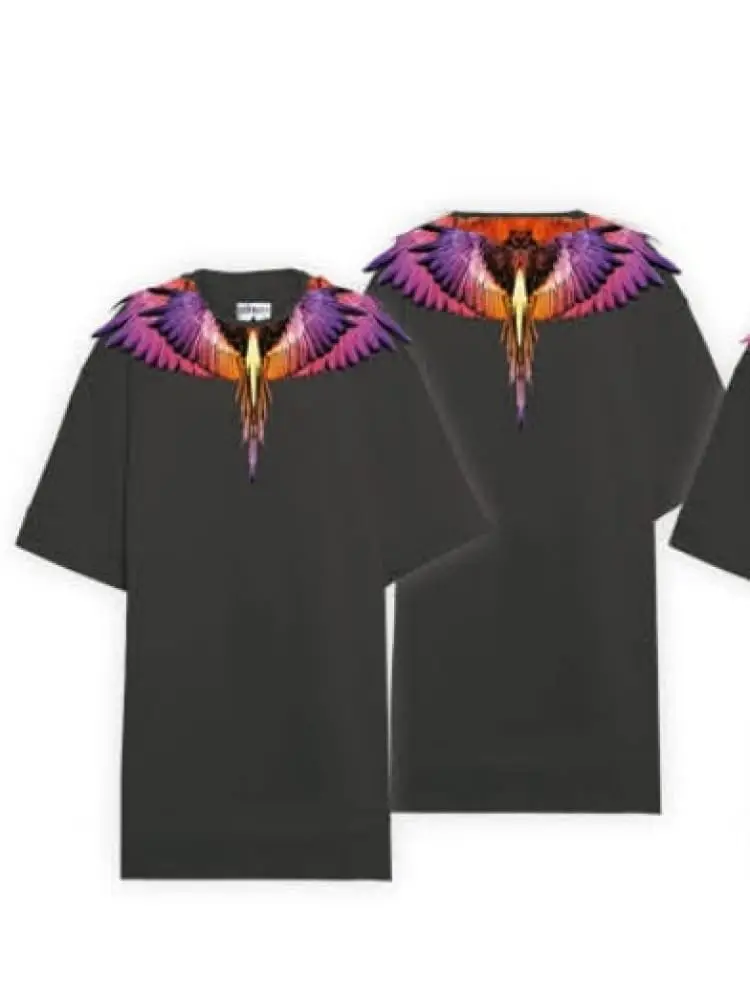 marcelo burlon maxi t-shirt donna in cotone nero con ali viola arancio