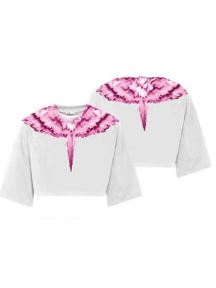 marcelo burlon t-shirt donna cropped in jersey di cotone bianco con stampa ali rosa
