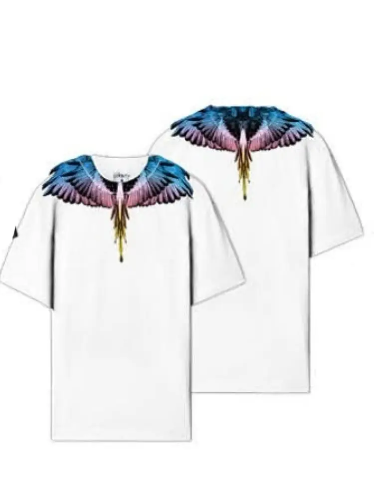 marcelo burlon t-shirt donna in cotone bianco con stampa ali multicolor