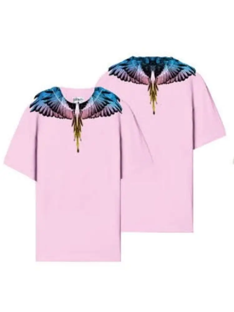 marcelo burlon t-shirt donna in cotone rosa con stampa ali multicolor
