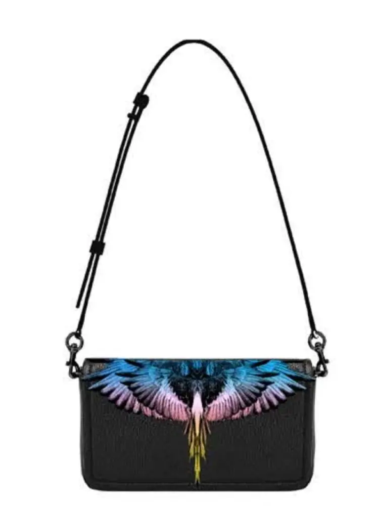 mini borsa a spalla in ecopelle nera con stampa ali
