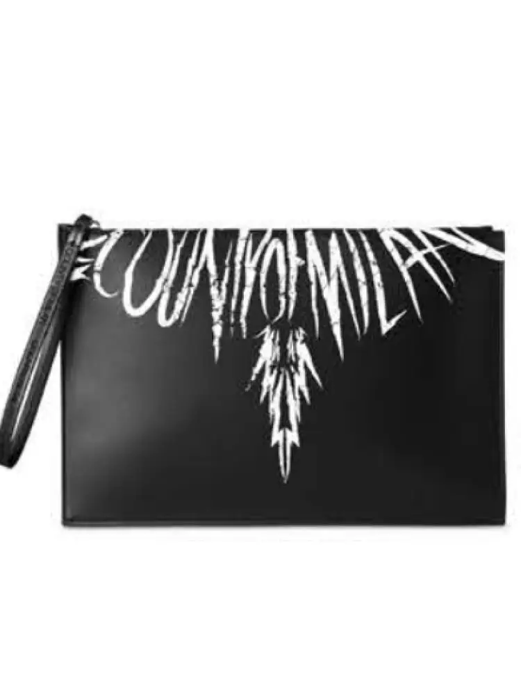 pochette in ecopelle nera con stampa logo