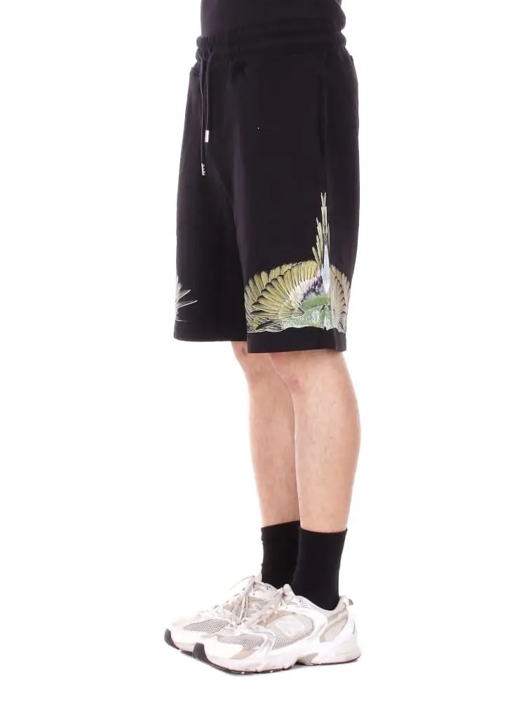 shorts uomo in cotone nero con stamapa ali verde militare miniatura 2