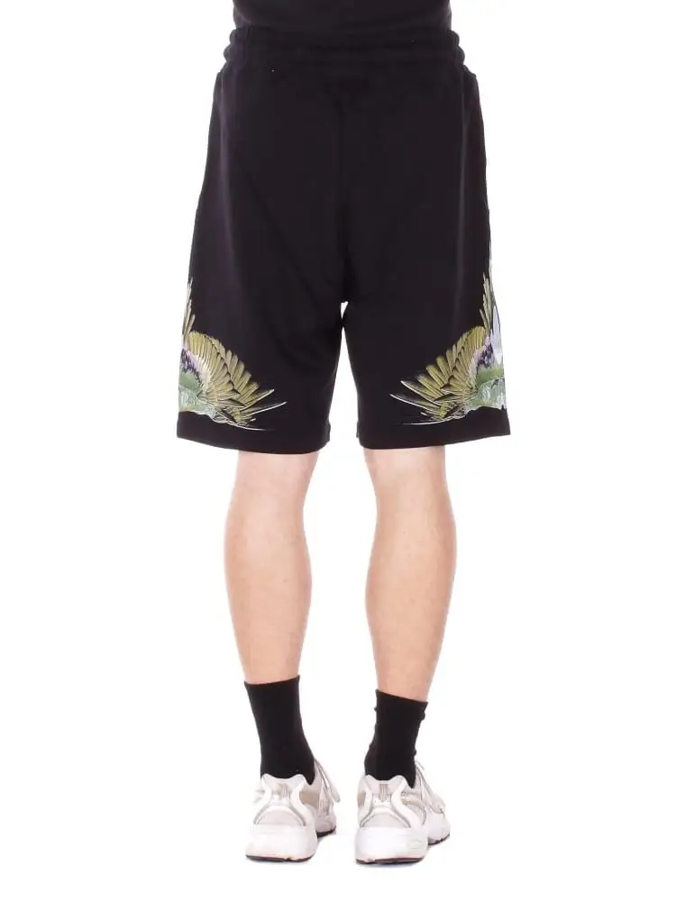 shorts uomo in cotone nero con stamapa ali verde militare miniatura 3