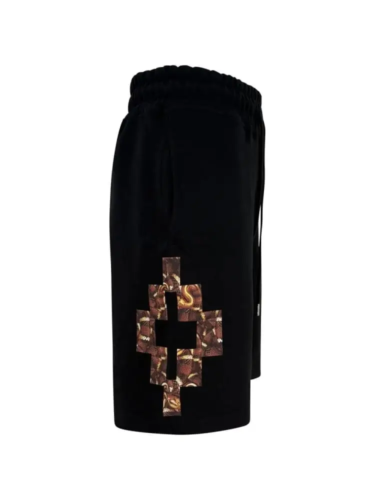 shorts uomo in cotone nero con stampa croce snake miniatura 2
