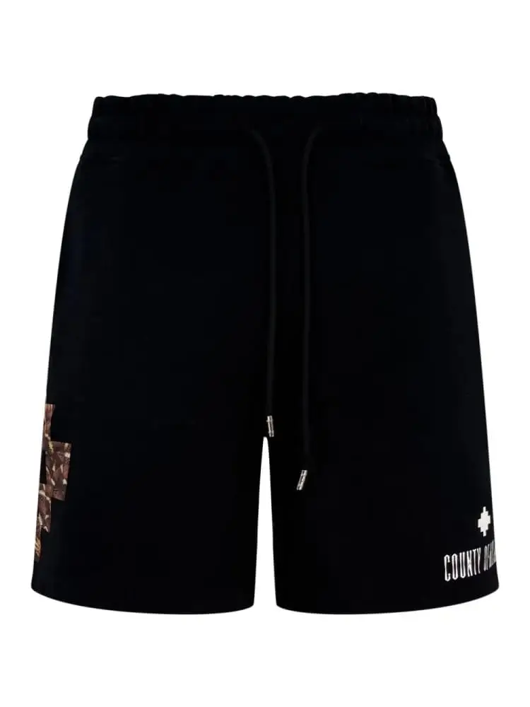 shorts uomo in cotone nero con stampa croce snake