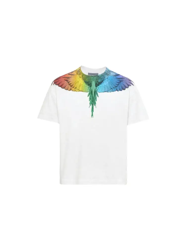 t-shirt kids/junior in cotone bianco con stampa ali multicolor