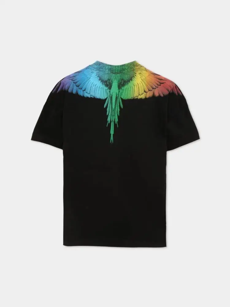 t-shirt kids/junior in cotone nero con stampa ali multicolor miniatura 3