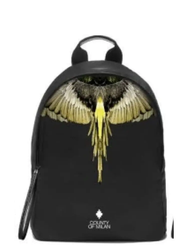 zaino in nylon nero con stampa ali