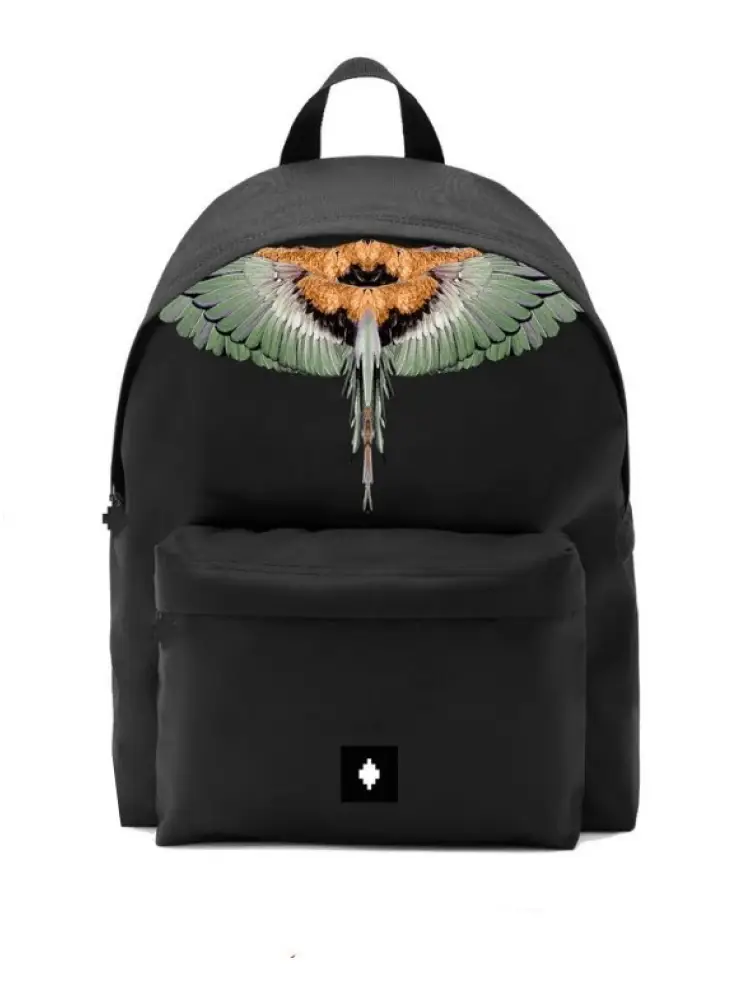 zaino marcelo burlon nylon nero con stampa ali verde
