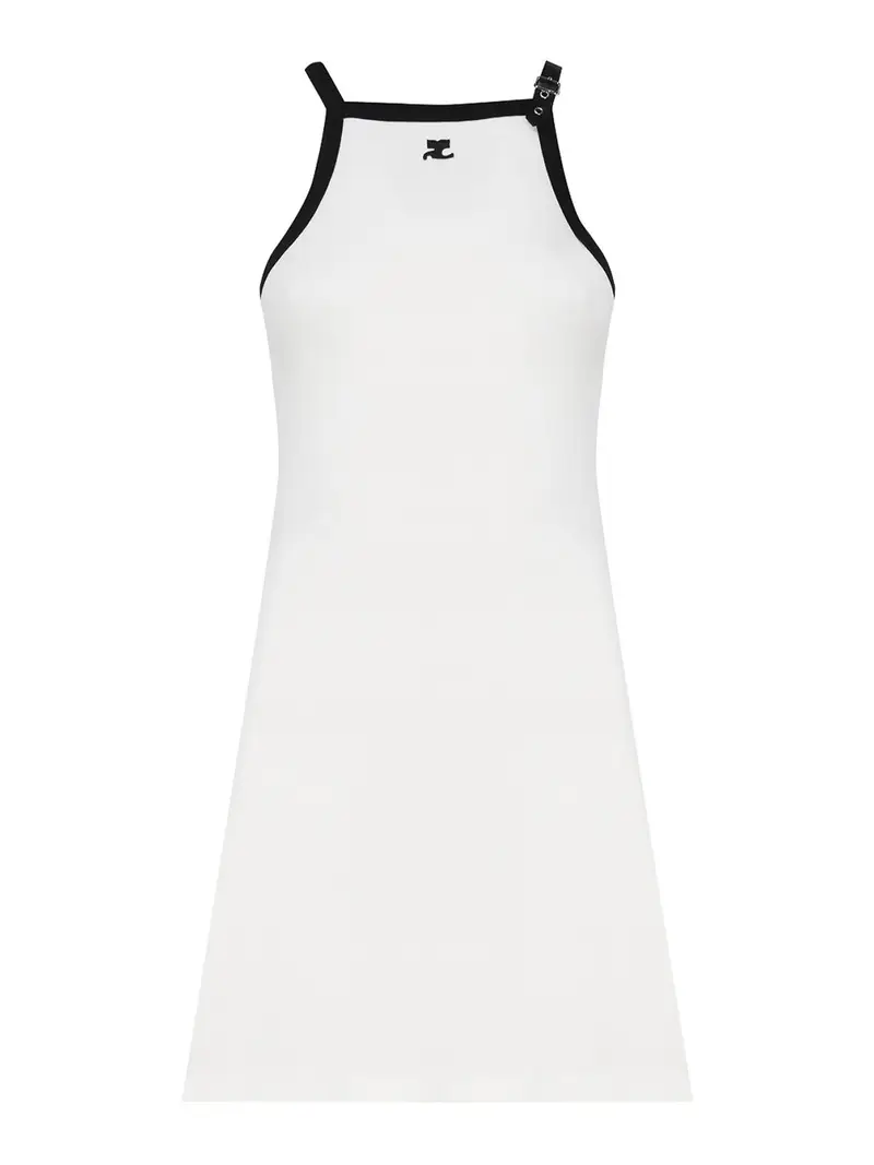 Abito in cotone con cinturino Bianco