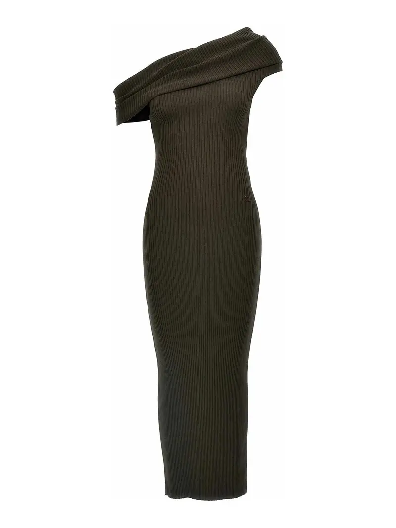 Abito lungo in maglia a coste intrecciate Marrone