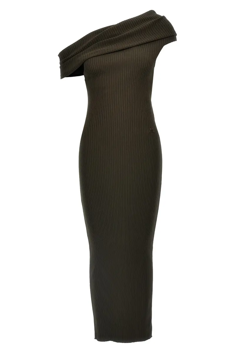 Abito Twist Rib Knit Long Marrone