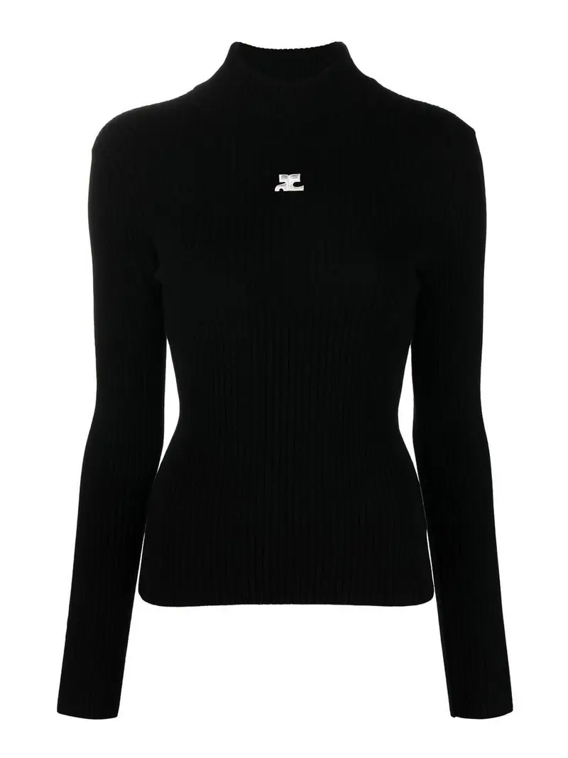 Maglione a collo alto con logo Nero