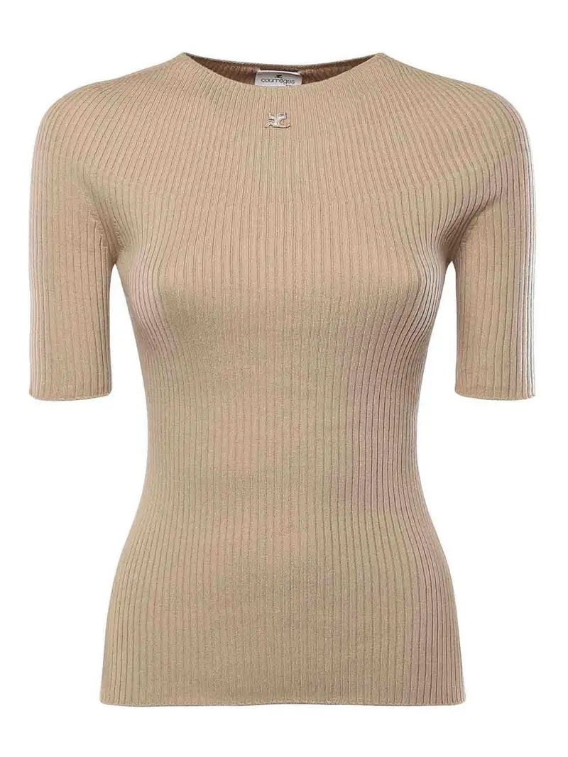 Maglione a coste solari Beige