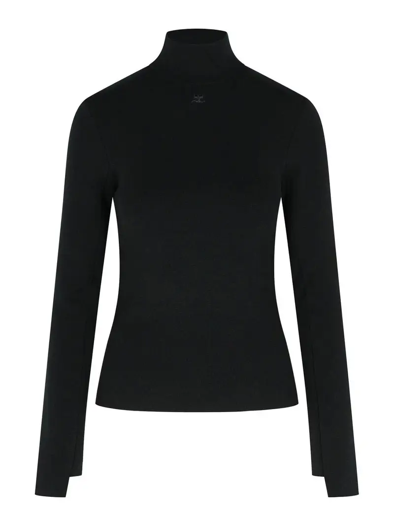 Maglione a dolcevita in miscela viscosa nera Nero