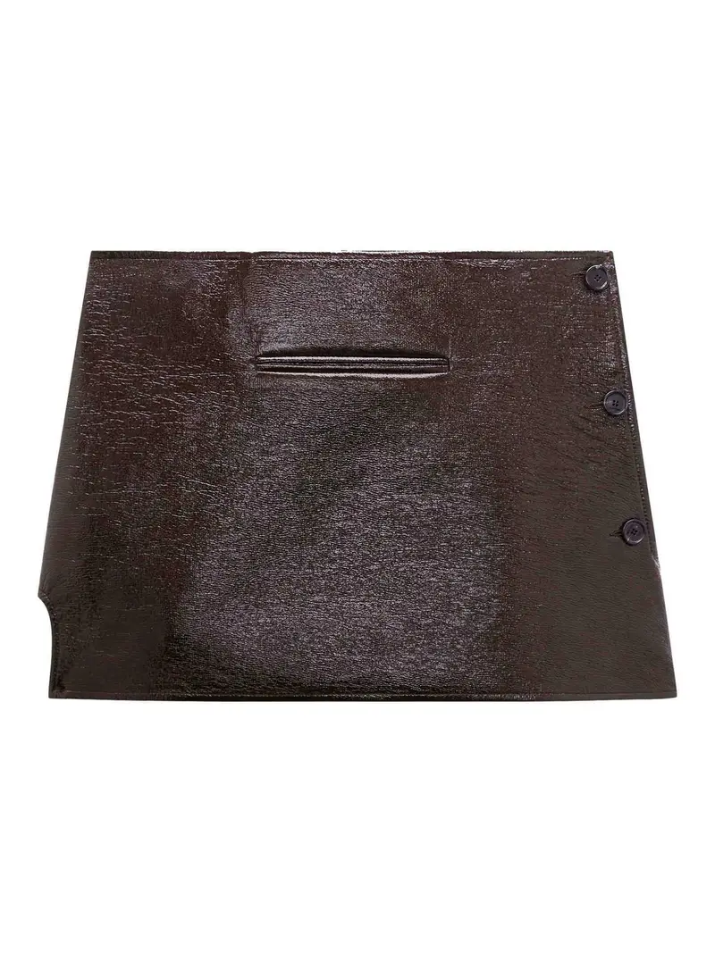 Mini gonna in vinile obliqua Marrone