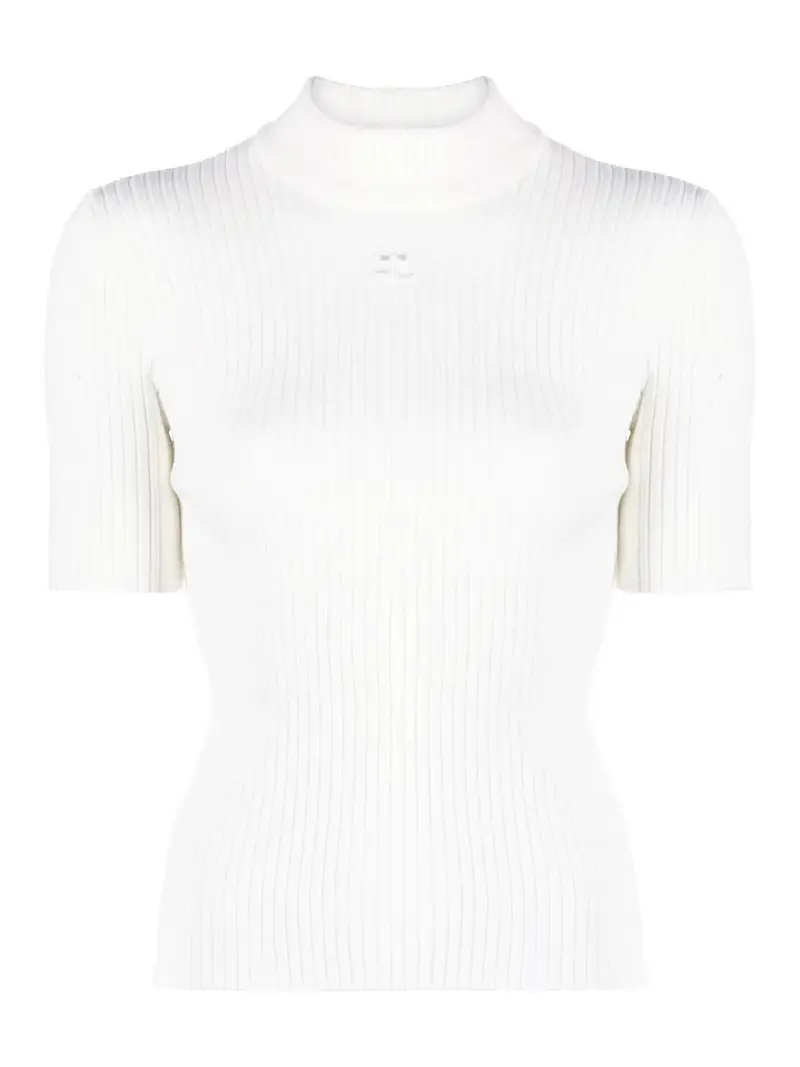 Pullover a collo alto in maglia con costine Bianco