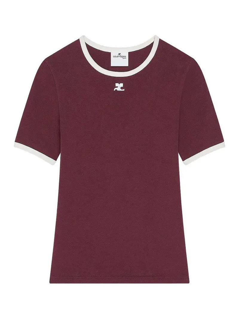 T-Shirt In Cotone Con Bordo A Contrasto Rosso