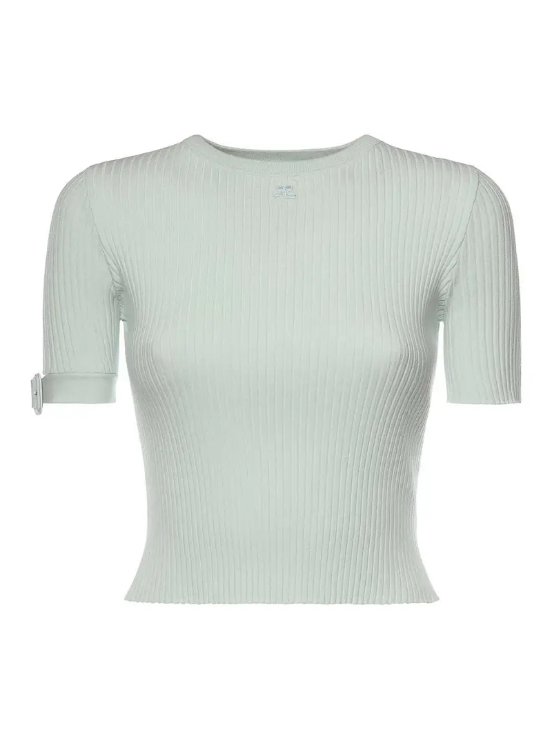 Top corto in maglia a coste con logo Verde Chiaro