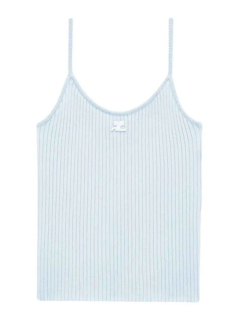 Top in Girocollo a coste con logo Ac Blu