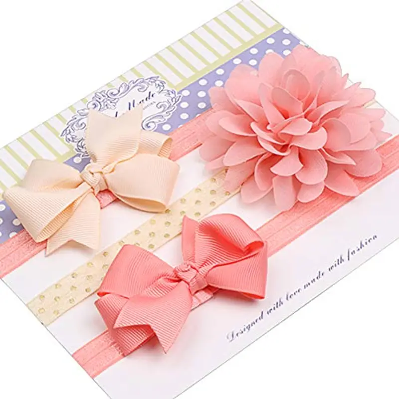 COUXILY Neonate Fasce morbide in cotone Fiocco annodato con fiocco Fascia elastica Solido e stampato Fiocco di colore miniatura 2