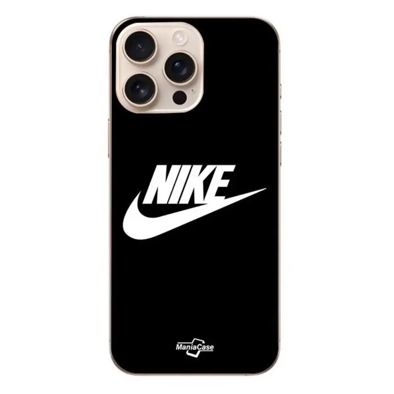 Cover iPhone 16 Pro - Nike - Logo Bianco - Morbida - Nera - Protezione Quotidiana