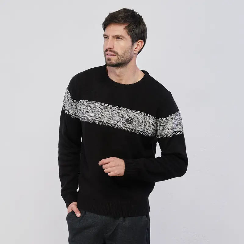 Maglione nero da uomo con inserto melange